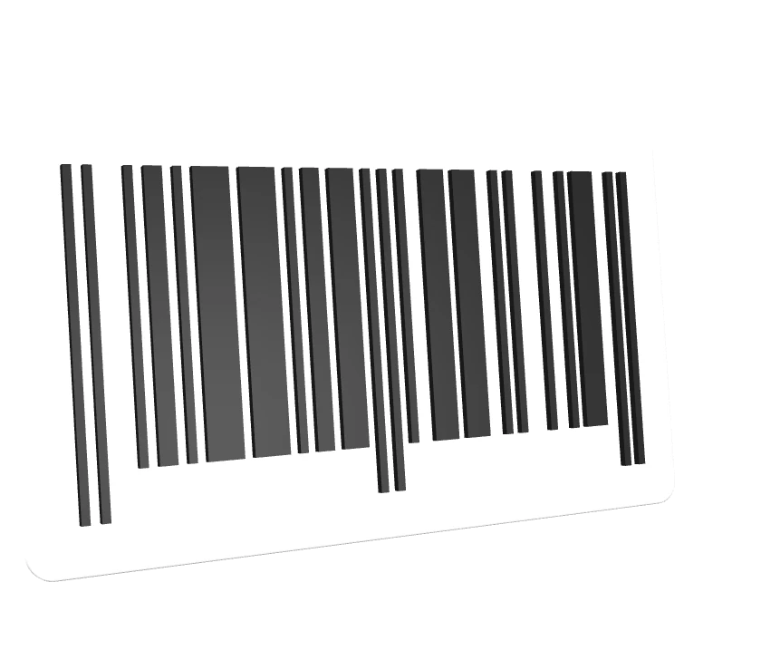 Barcode with raised black bars on a white plate