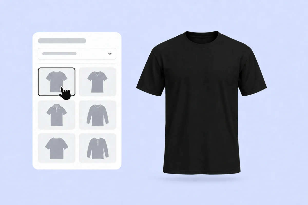 Choosing the classic crew-neck T-shirt in the mockup panel, already in black