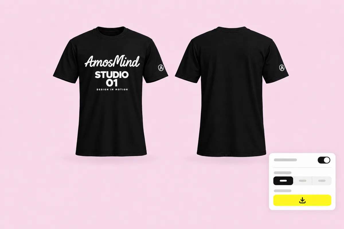 Front and back renders of the black T-shirt with the export settings