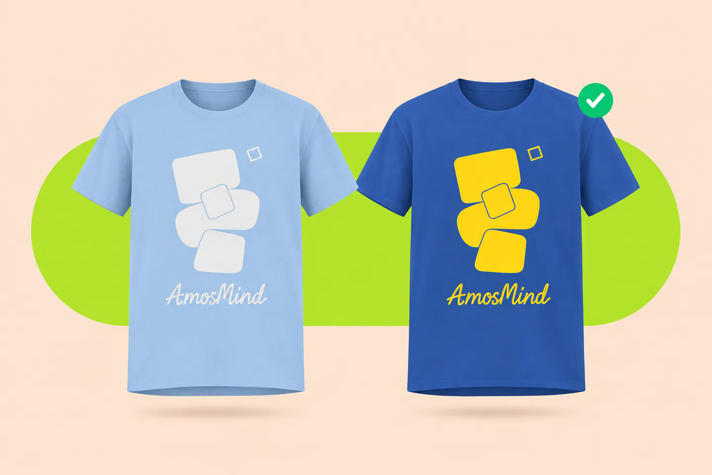 White artwork that nearly vanishes on a light blue T-shirt next to yellow artwork that stands out on royal blue