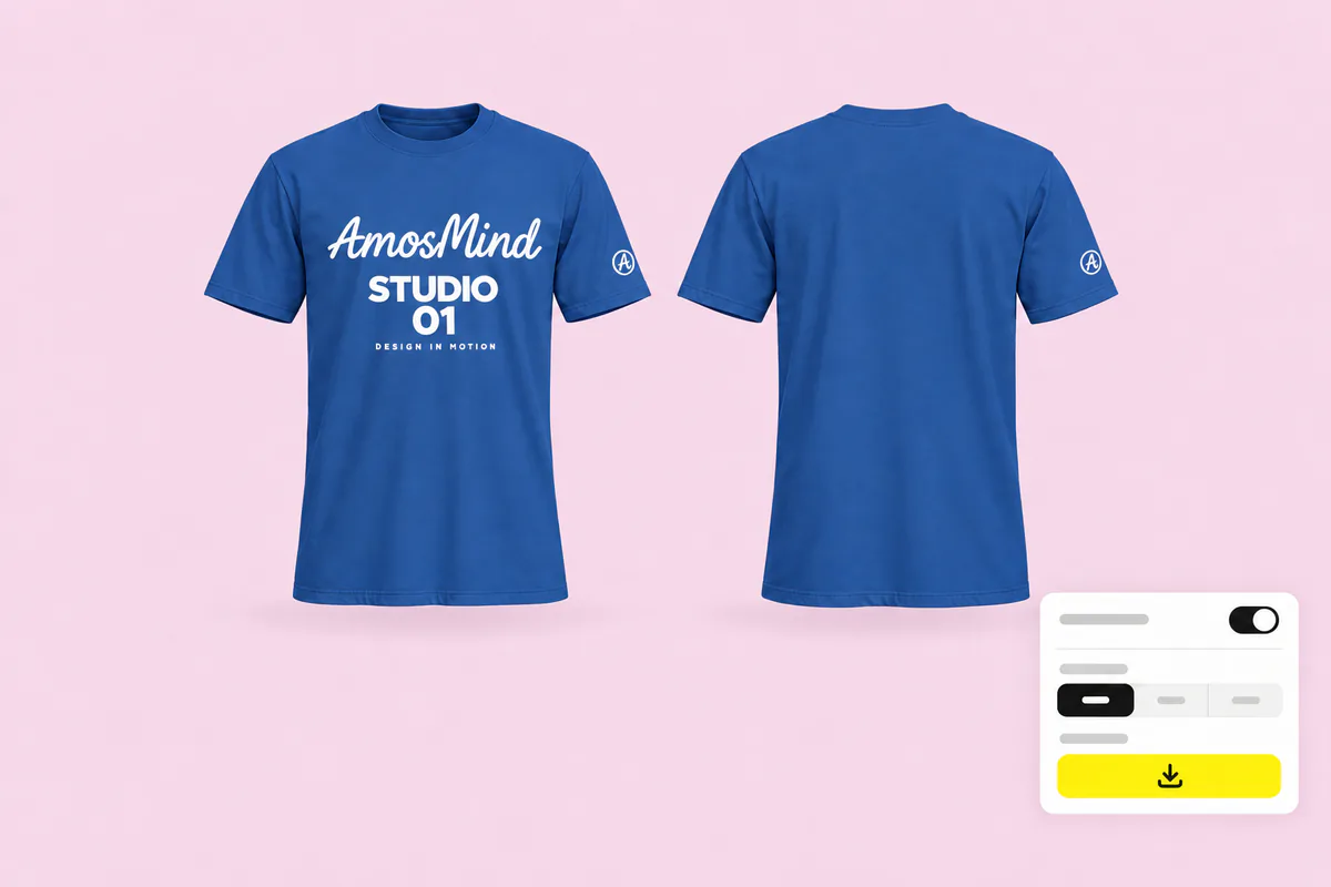 Front and back renders of the royal blue T-shirt with the export settings