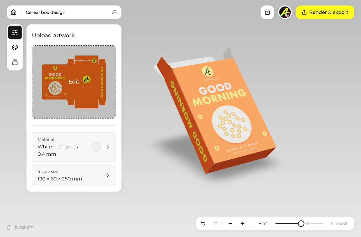 Fold it shut in 3D: cereal box in the 3D editor
