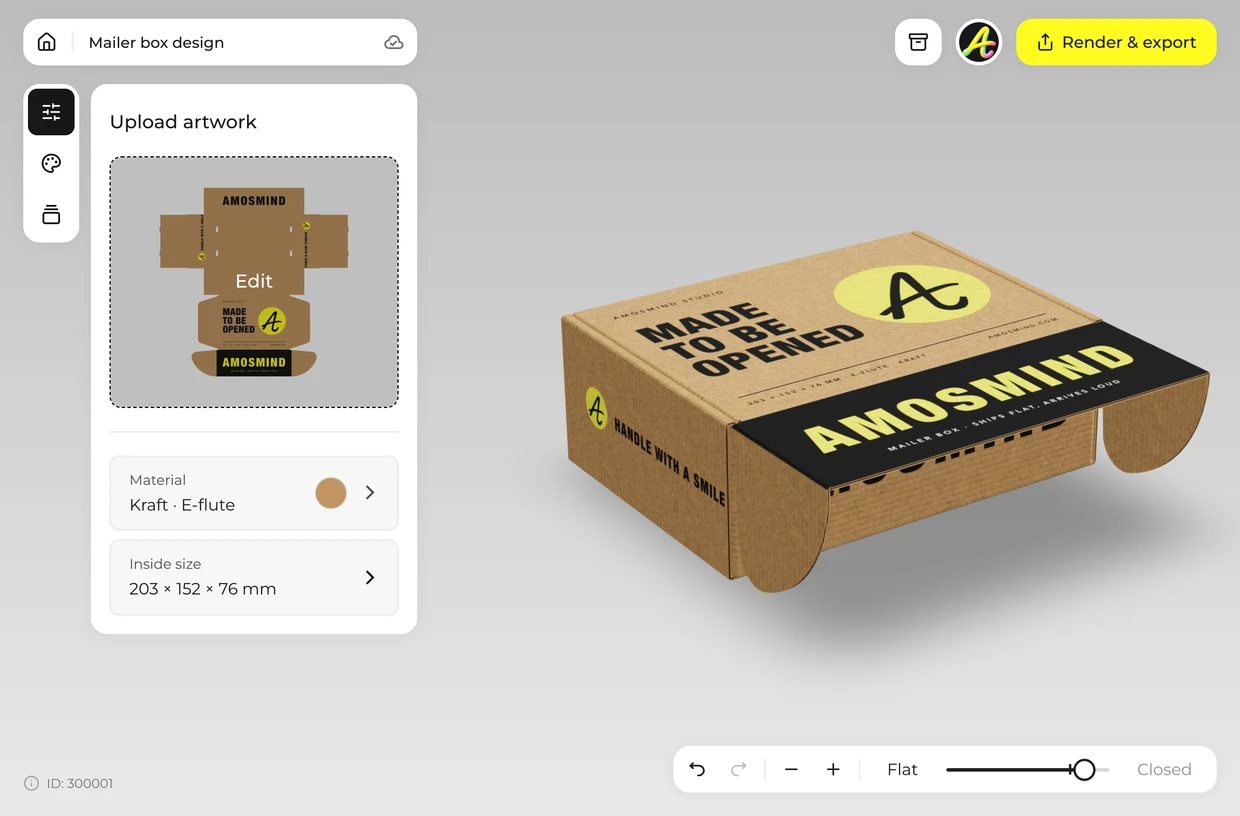 Fold it shut in 3D: mailer box in the 3D editor