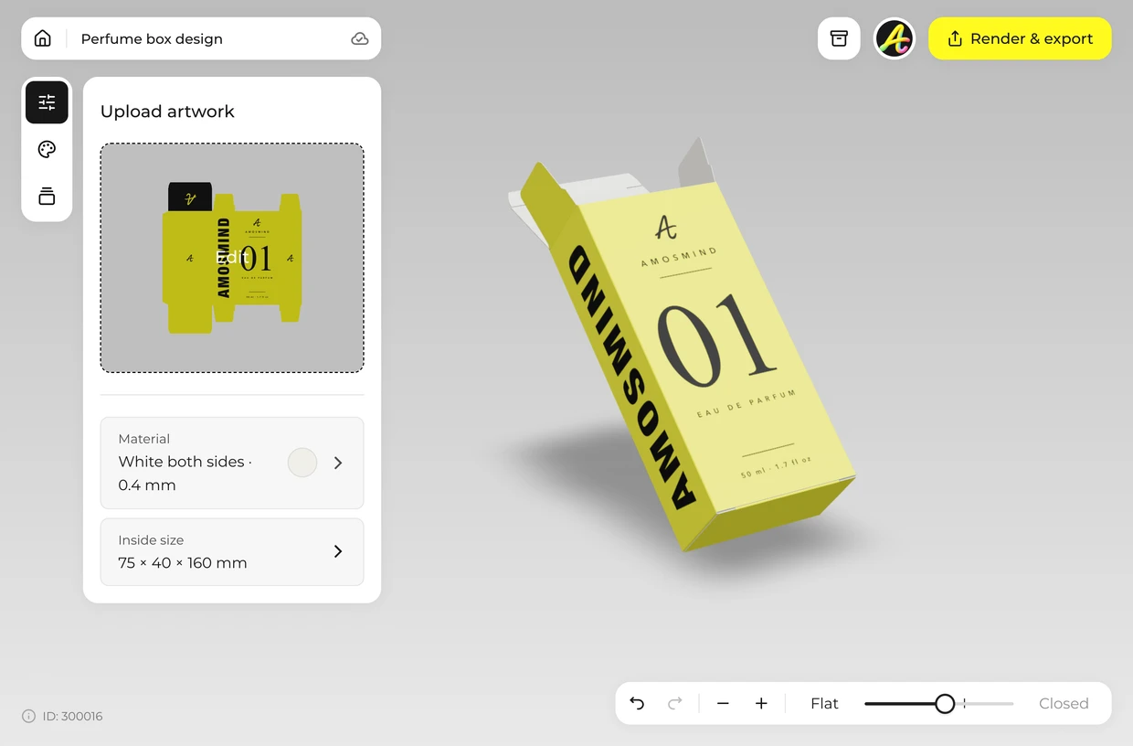 Fold it shut in 3D: perfume box in the 3D editor