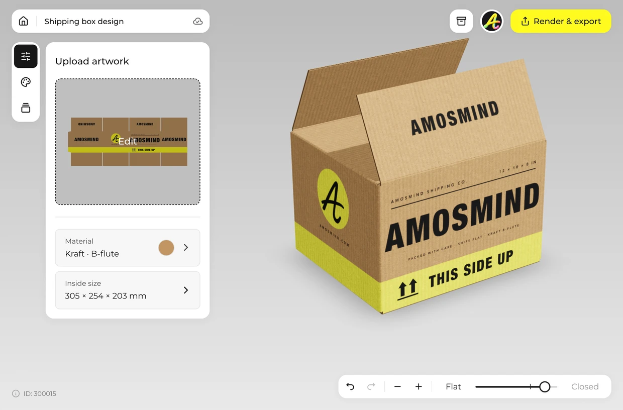 Fold it shut in 3D: shipping box in the 3D editor