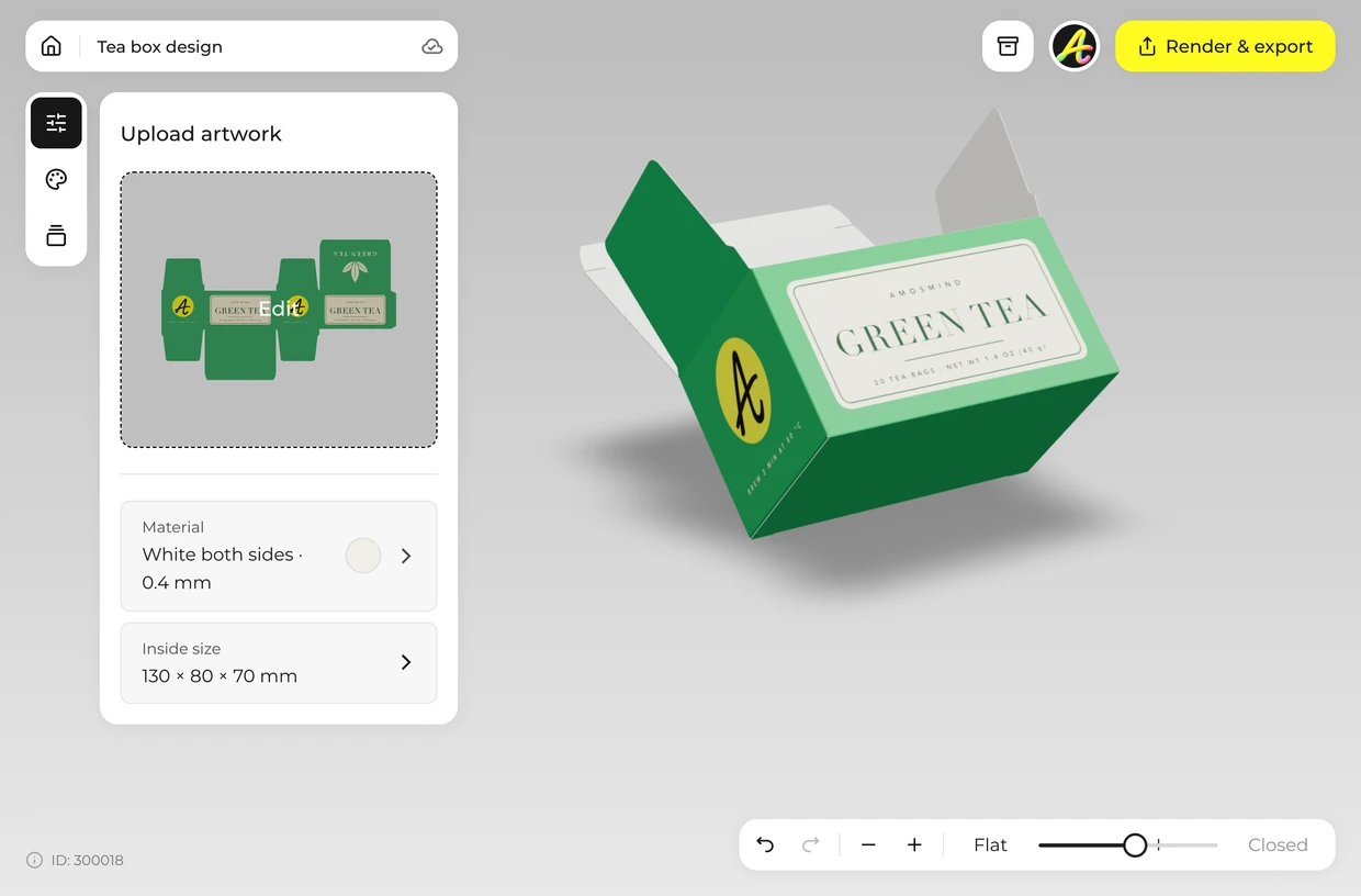 Fold it shut in 3D: tea box in the 3D editor