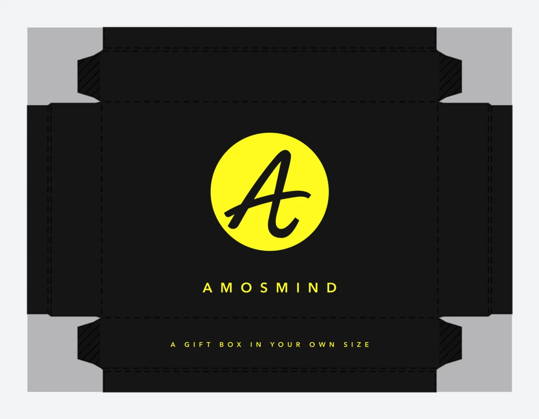 Rigid box wrap layout with AmosMind artwork