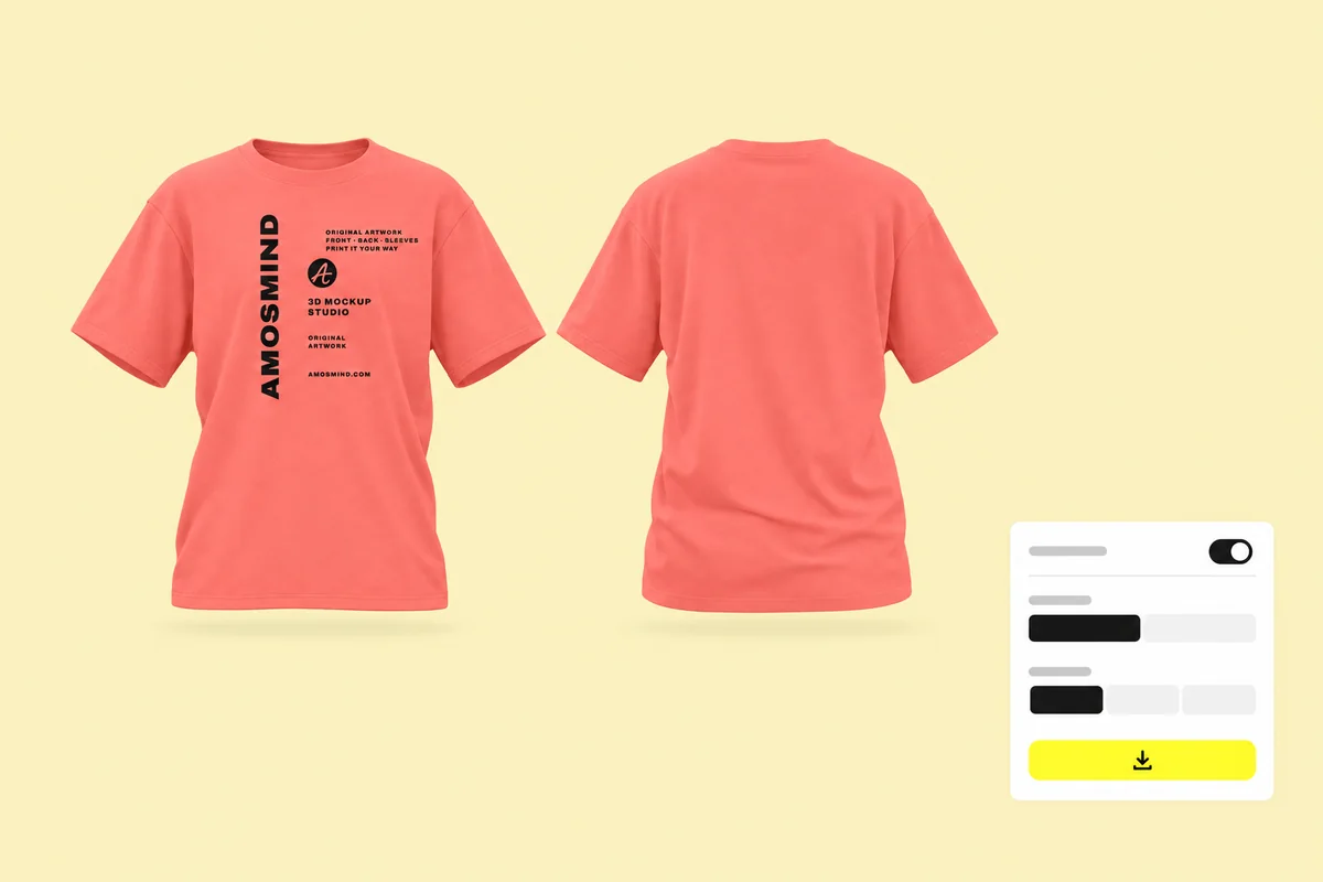 Front and back renders of the coral boxy T-shirt with the export settings