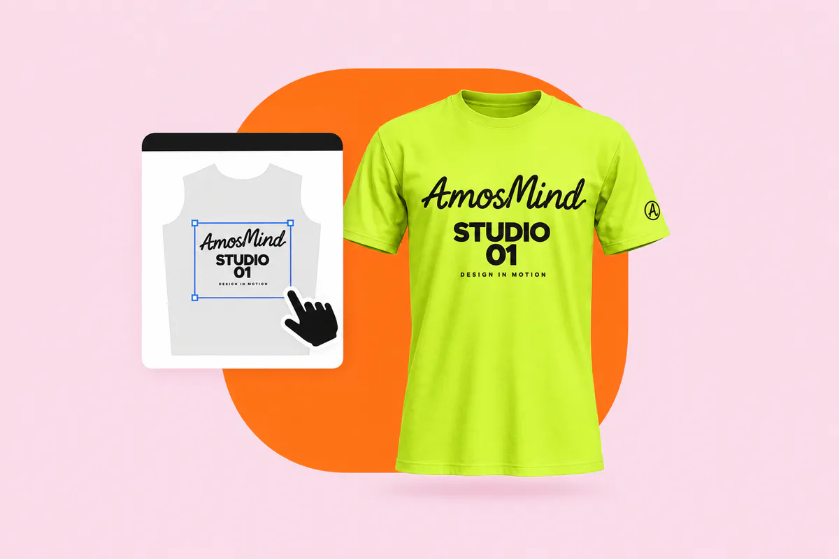 Artwork being placed on the front pattern piece of a lime T-shirt