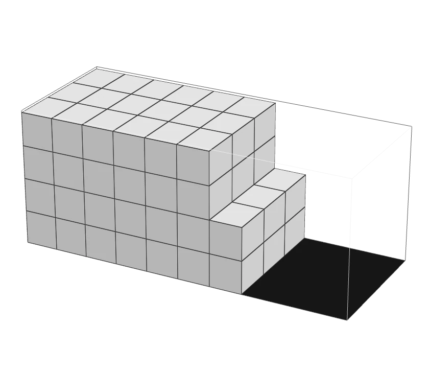 Shipping container drawn as a wire frame, partly loaded with cartons
