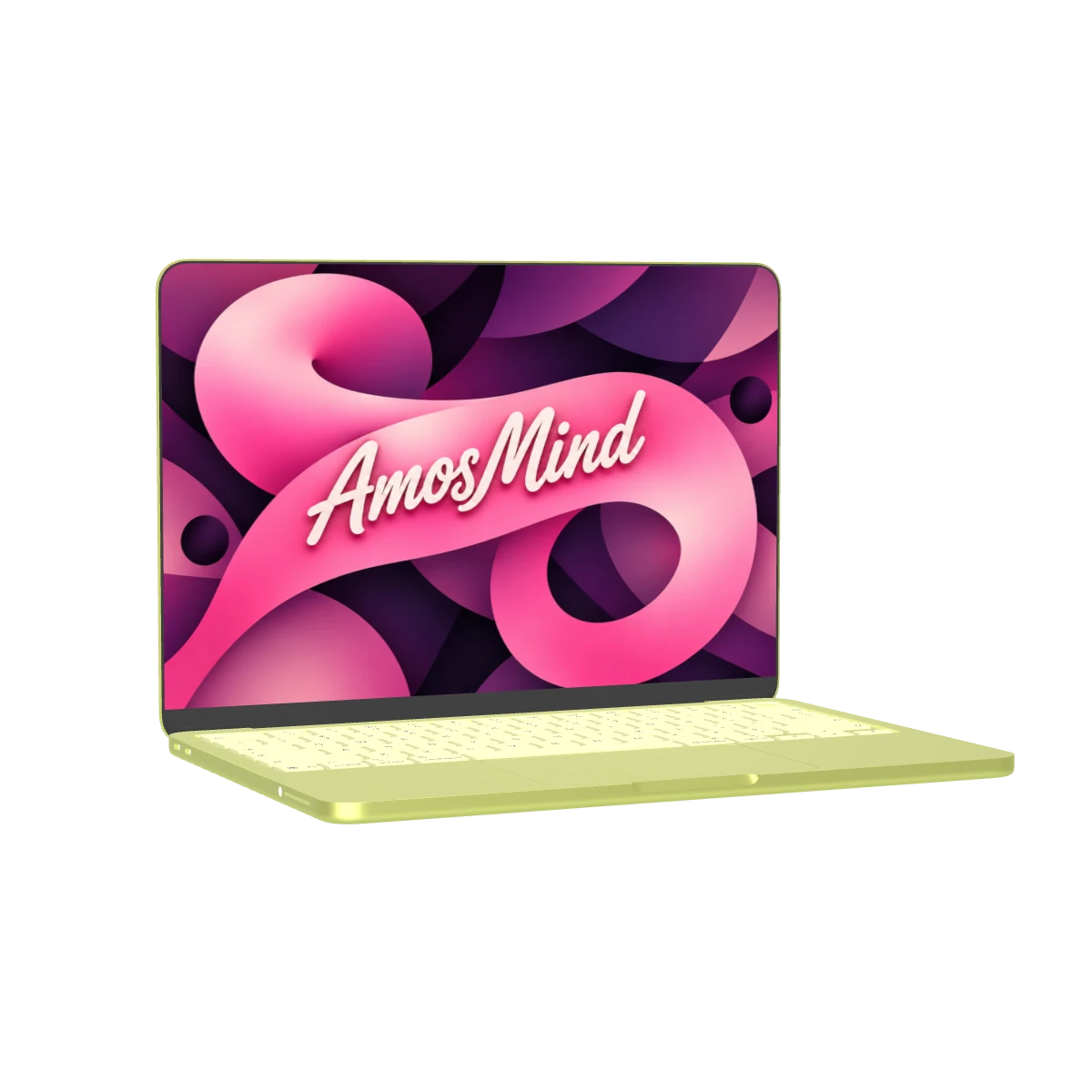 MacBook Neo mockup with pink screen artwork