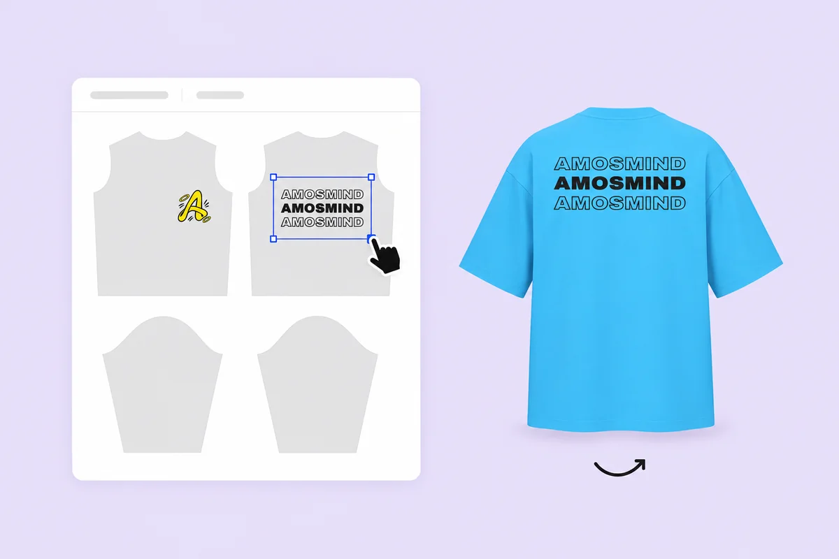 Placing the back artwork on the back piece, with the 3D shirt turned to its back