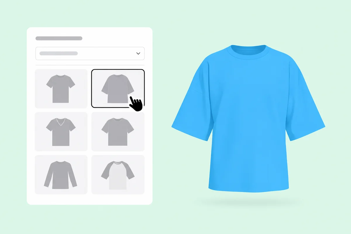 Choosing the oversized drop-shoulder T-shirt in the mockup panel
