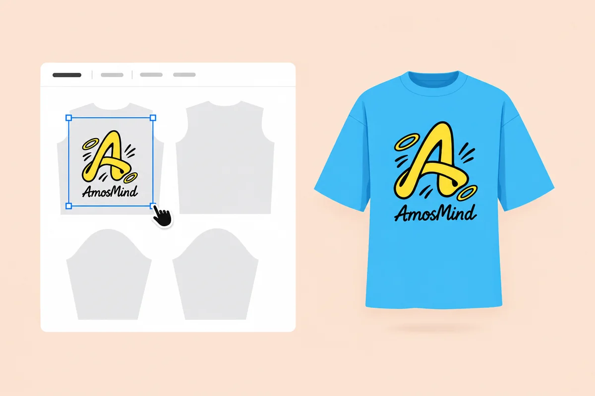 Placing artwork on the front piece of the sky blue oversized T-shirt
