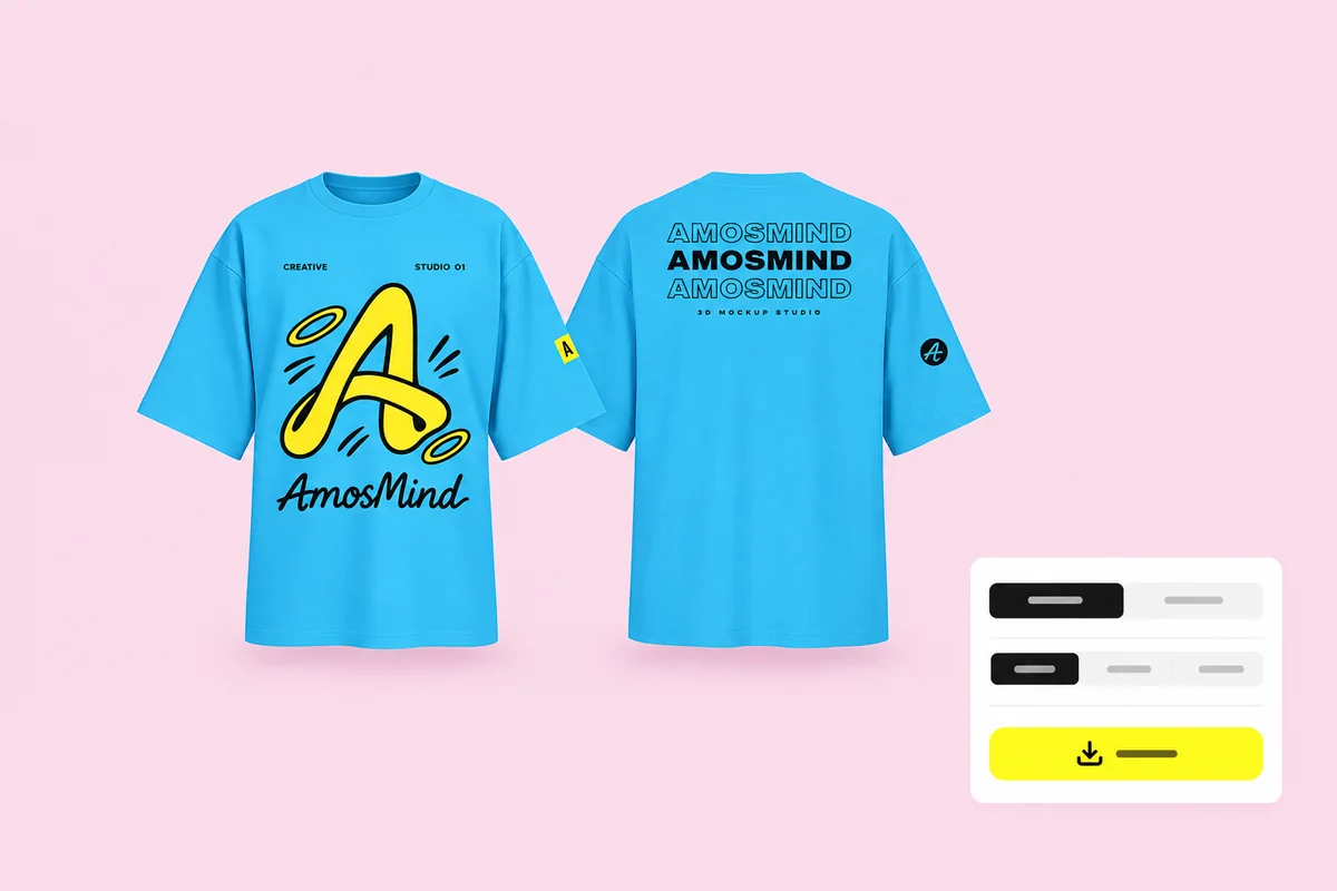 Front and back renders of the sky blue oversized T-shirt with the export settings