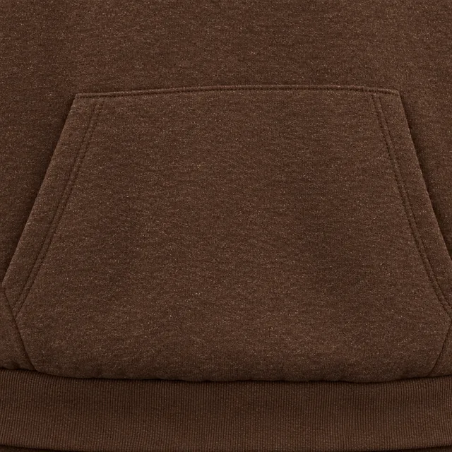 Close-up of a heather jersey hoodie pocket