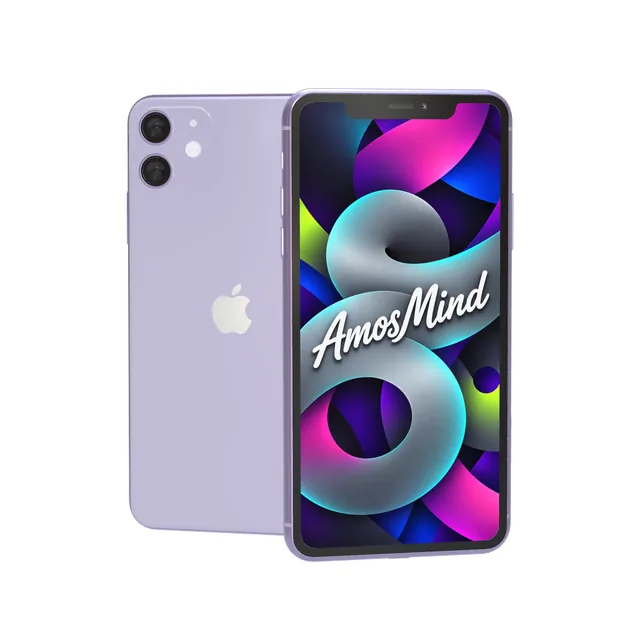 iPhone 11 mockup with AmosMind artwork