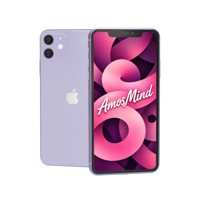 iPhone 11 mockup with AmosMind artwork