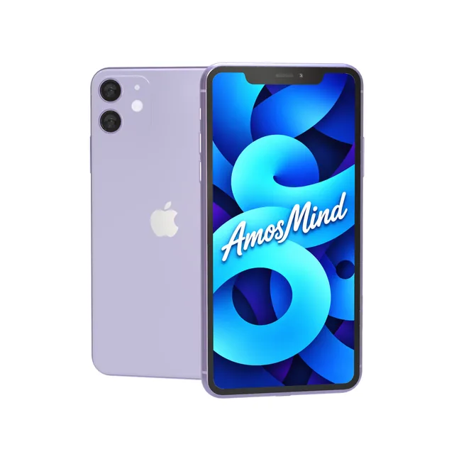 iPhone 11 mockup with AmosMind artwork