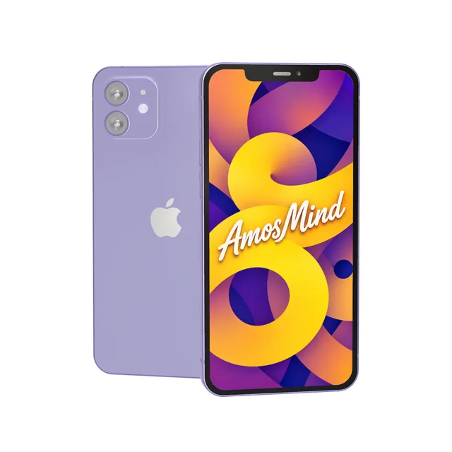 iPhone 12 mockup with AmosMind artwork