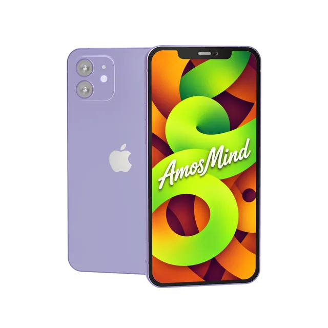 iPhone 12 mockup with AmosMind artwork