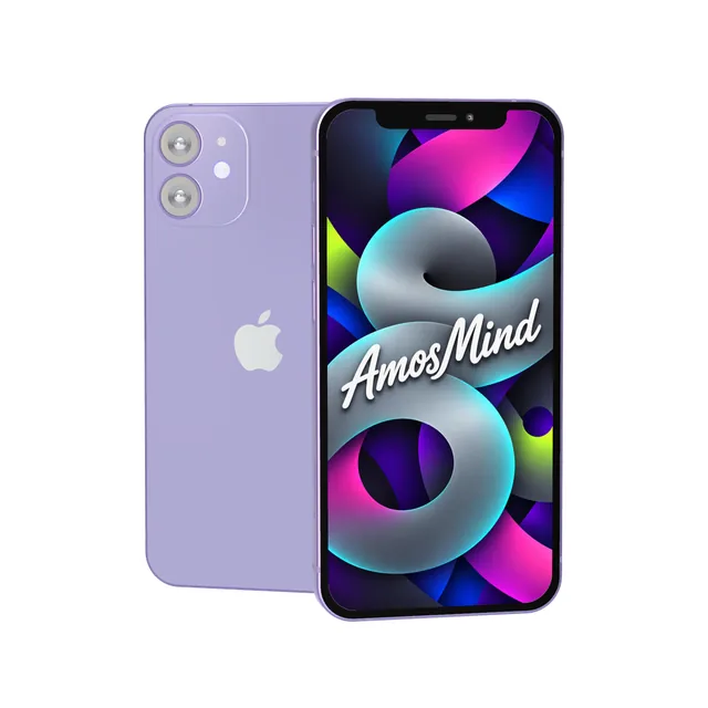 iPhone 12 mini mockup with AmosMind artwork