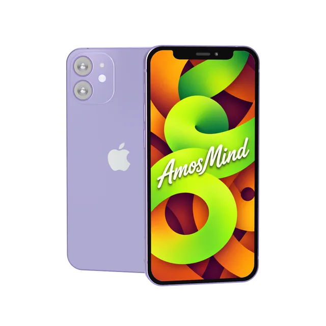 iPhone 12 mini mockup with AmosMind artwork