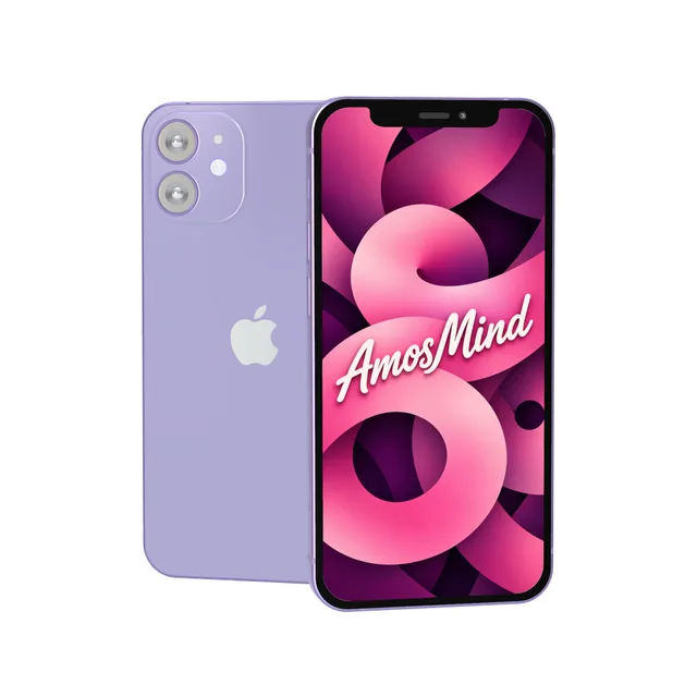 iPhone 12 mini mockup with AmosMind artwork