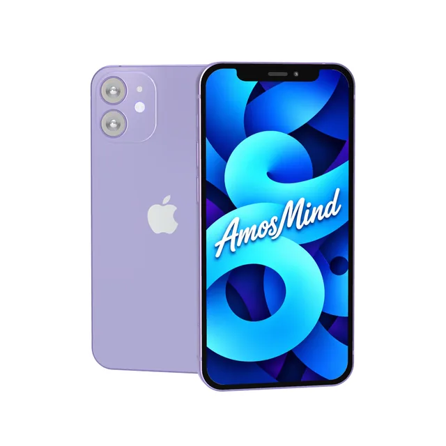 iPhone 12 mini mockup with AmosMind artwork