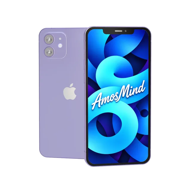 iPhone 12 mockup with AmosMind artwork