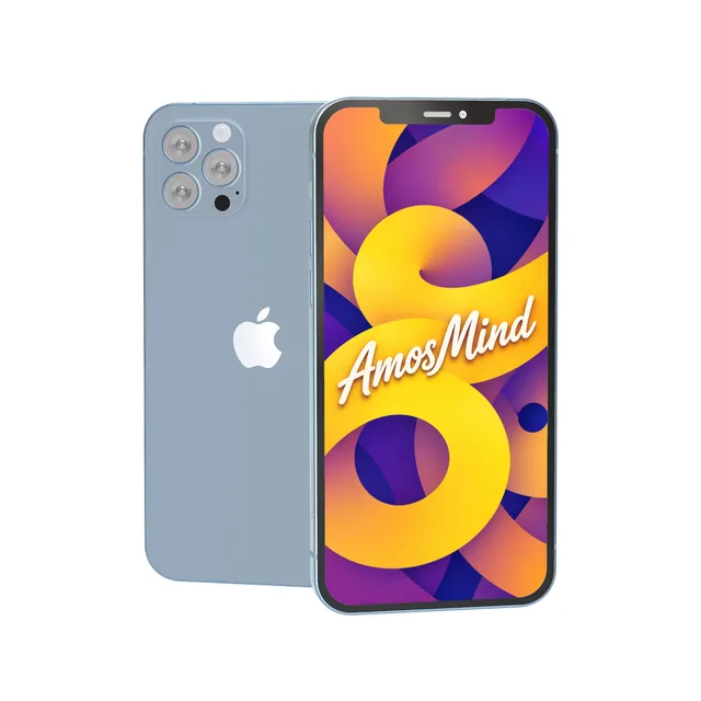 iPhone 13 Pro mockup with AmosMind artwork