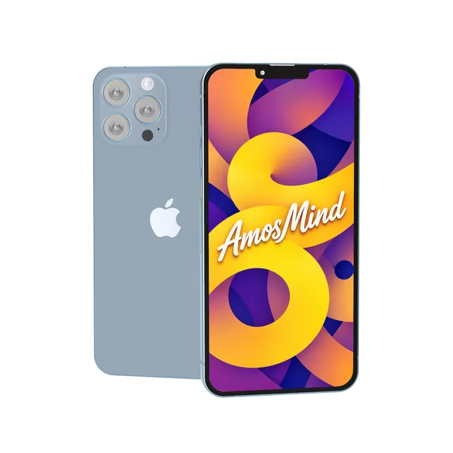 iPhone 13 Pro Max mockup with AmosMind artwork