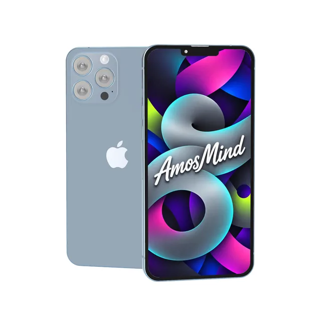 iPhone 13 Pro Max mockup with AmosMind artwork