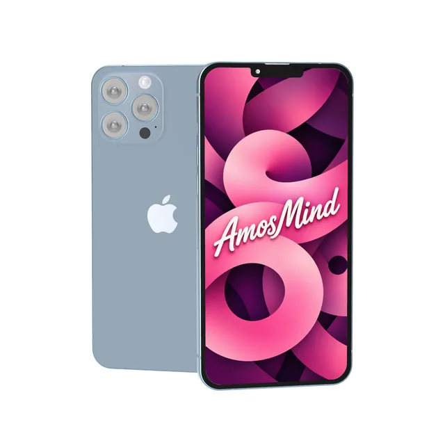 iPhone 13 Pro Max mockup with AmosMind artwork