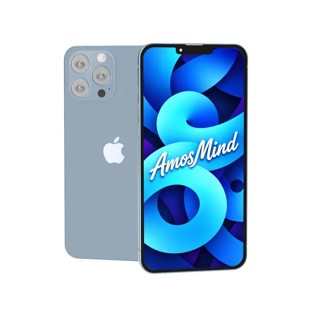 iPhone 13 Pro Max mockup with AmosMind artwork