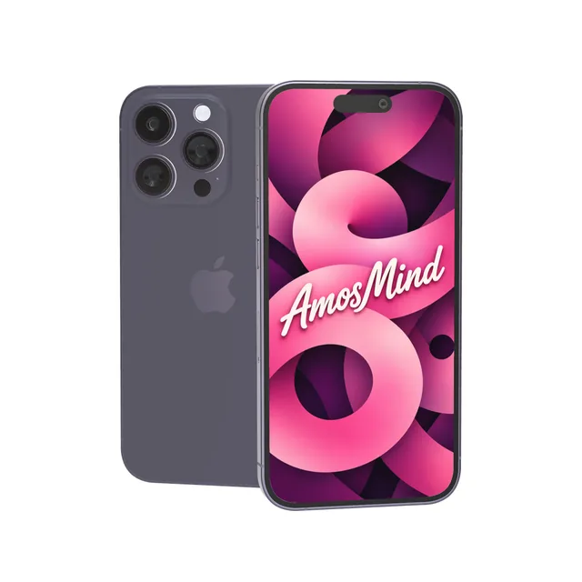 iPhone 14 Pro mockup with AmosMind artwork