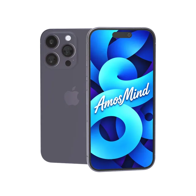 iPhone 14 Pro mockup with AmosMind artwork