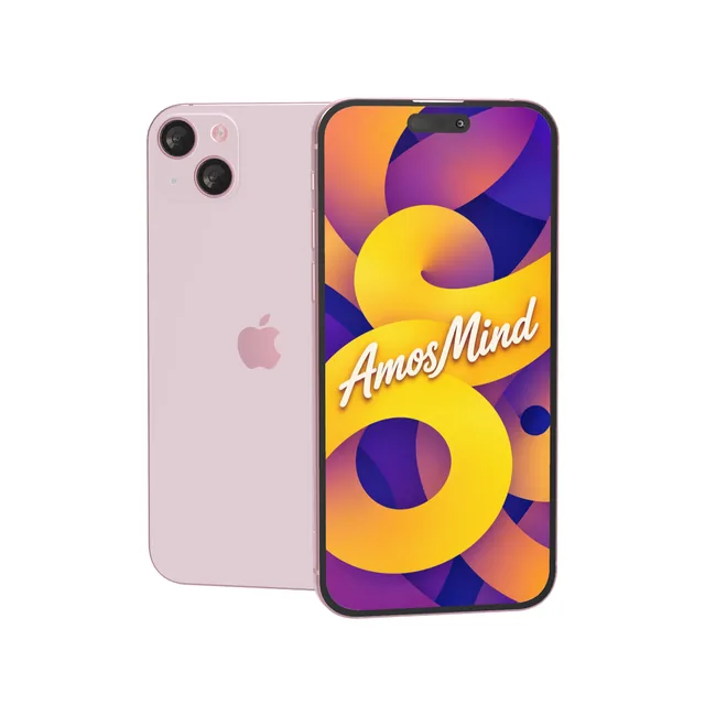 iPhone 15 Plus mockup with AmosMind artwork