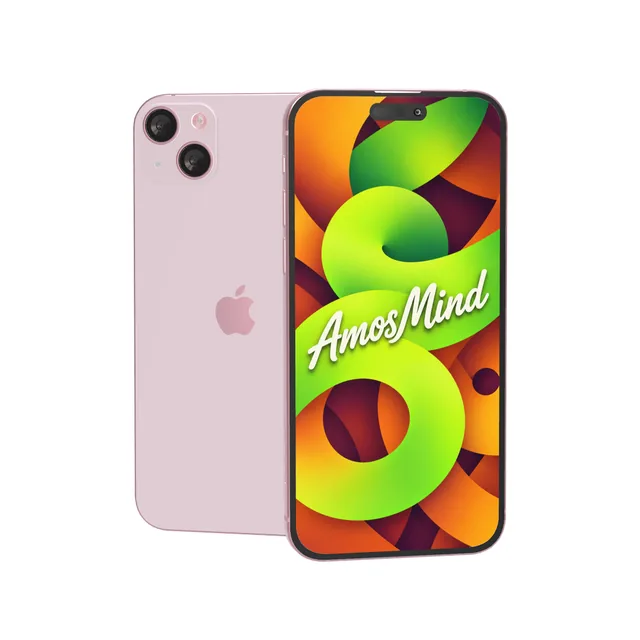 iPhone 15 Plus mockup with AmosMind artwork