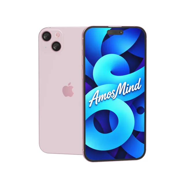 iPhone 15 Plus mockup with AmosMind artwork