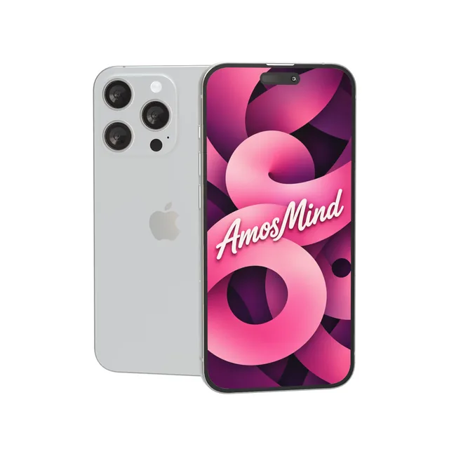 iPhone 15 Pro mockup with AmosMind artwork