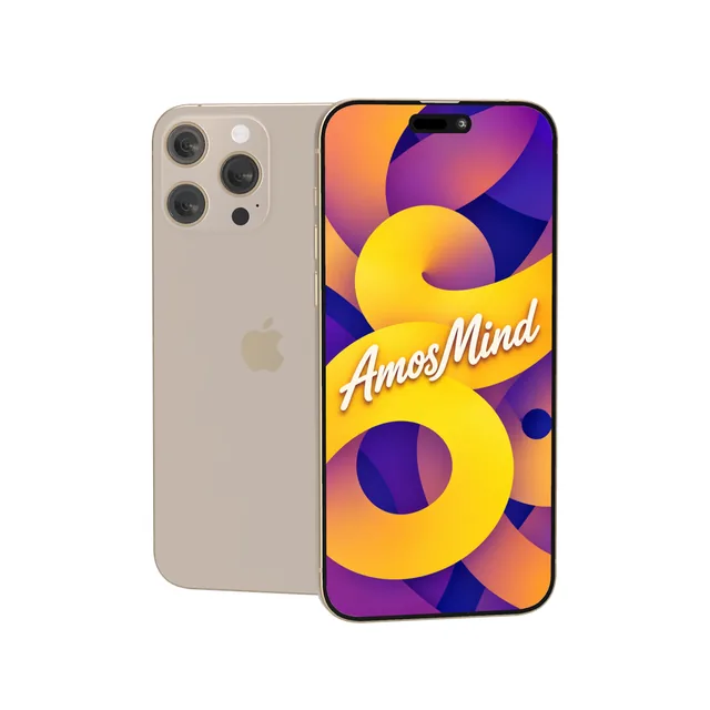 iPhone 16 Pro mockup with AmosMind artwork