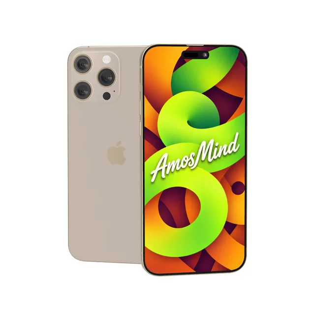 iPhone 16 Pro mockup with AmosMind artwork