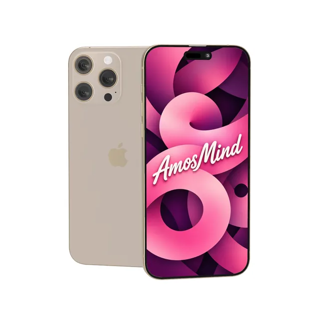 iPhone 16 Pro mockup with AmosMind artwork