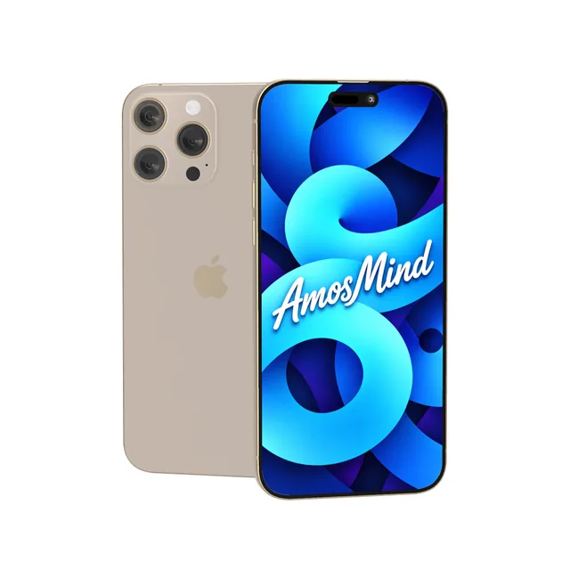 iPhone 16 Pro mockup with AmosMind artwork