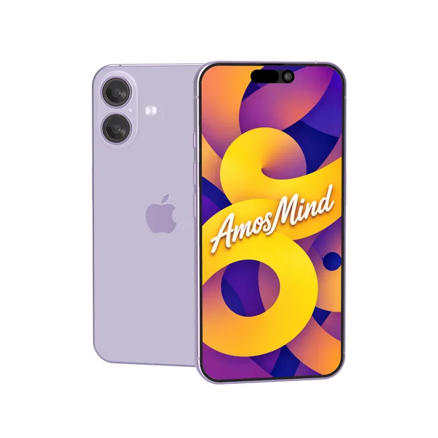 iPhone 17 mockup with AmosMind artwork