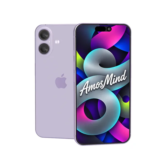 iPhone 17 mockup with AmosMind artwork