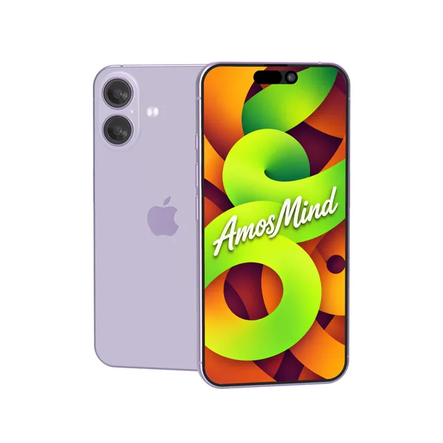 iPhone 17 mockup with AmosMind artwork