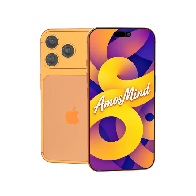 iPhone 17 Pro Max mockup with AmosMind artwork
