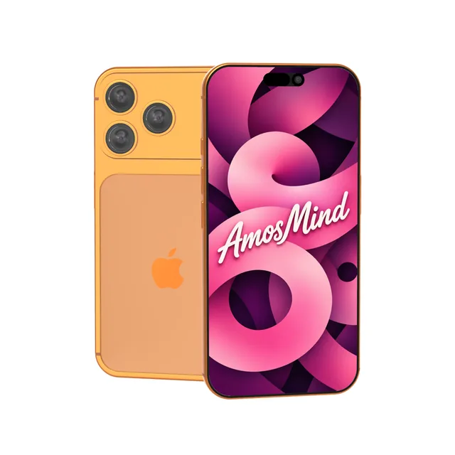 iPhone 17 Pro Max mockup with AmosMind artwork